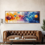 Framed Canvas Print of Cosmic Science Art with Space Diagrams, Therapy Art, Sacred Geometry Wall Art, Horizontal Living Room Art