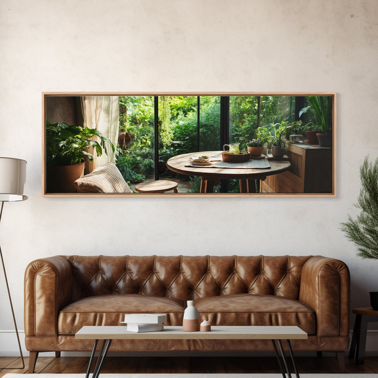 Greenhouse Kitchen Canvas Print, Rustic Dining Art, Botanical Garden Wall Artwork, Natural Farmhouse Decor, Light Filled Wabi Sabi Style