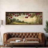 Framed Canvas Print Cherries Wall Art Panoramic Rustic Decor Living Room Horizontal Landscape Art Farmhouse Gift Idea Painting