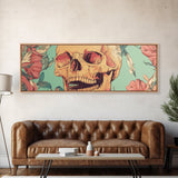 Skull Art with Wildflower Motif Framed Canvas Print, Botanical and Whimsical Wall Art Gift Idea, Rustic and Moody Decor Living Room Art