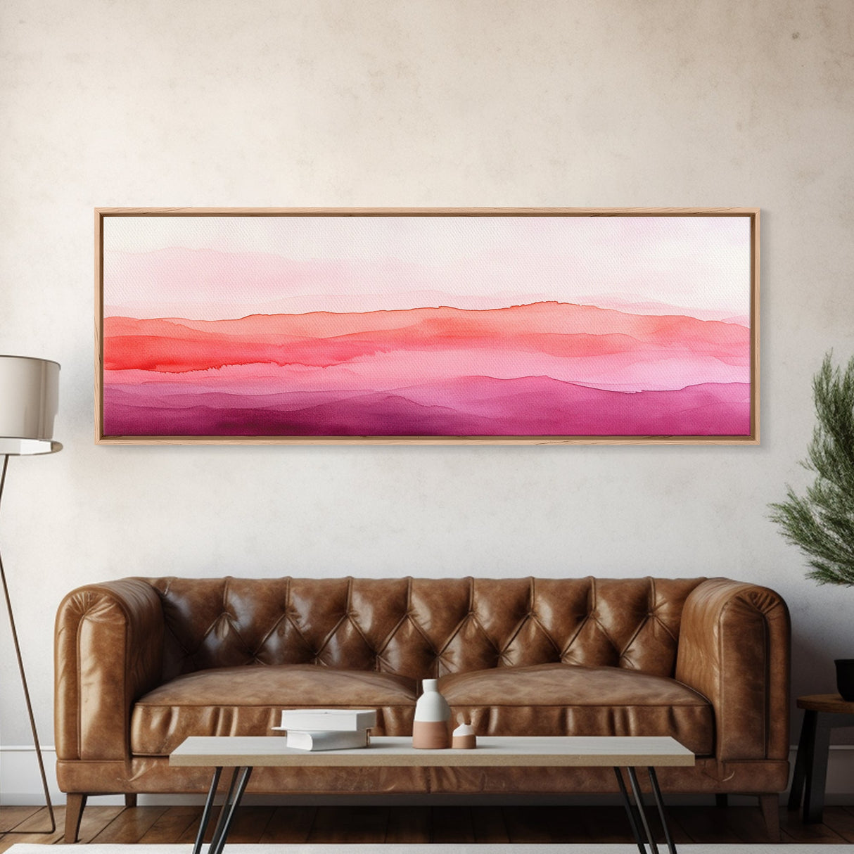 Horizontal Canvas Print Abstract Pink Landscape Extra Wide Moody Art Minimalist Wabi Sabi Bedroom Wall Decor Living Room Pastel