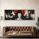 Mystical Goddess Framed Canvas Print Dark Angels Wall Art Japanese-Inspired Sacred Geometry Art Bedroom Wall Decor