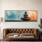 Textured Zen Framed Canvas Print Sand Patterns Stacked Stones Modern Wabi Sabi Minimalist Decor Bedroom Art Idea