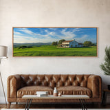 Scenic Green Rolling Hills Framed Canvas Print - Rustic Landscape Art, Farmhouse Living Room Decor, Extra Wide Art Above Sofa, Gift Idea