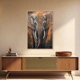 Indian Elephant Art Framed Canvas Print – Kerala Mural Painting, Sacred Geometry Decor, Ganesh Wall Art, Rustic Boho Living Room Art