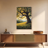 Vibrant Meadow Tree Canvas Print Rustic Wall Art Wildflower Landscape Painting Living Room Artwork Above Sofa Art Fall Decor