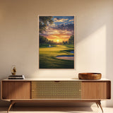 Golf Sunset Canvas Print, Scenic Landscape Painting, Farmhouse Living Room Art, Horizontal Rustic Decor, Gift Idea for Him