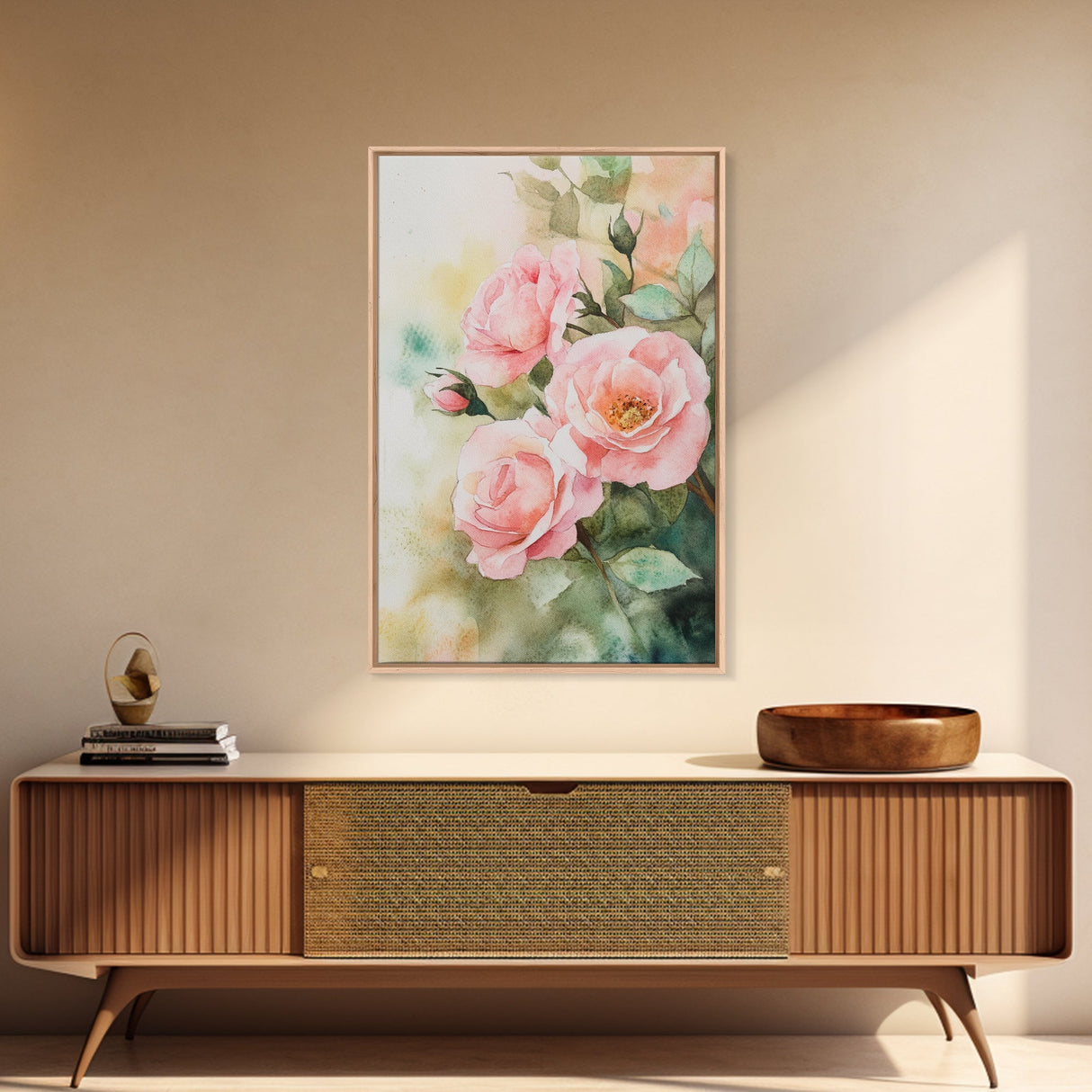 Soft and romantic watercolor roses, framed canvas print, rose painting, botanical prints, perfect floral wall art for bedroom or living room
