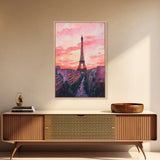 Eiffel Tower Sunset Framed Canvas Print Paris Landscape Painting French Cityscape Wall Art Bedroom Decor Romantic Gift Pink Orange Art