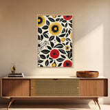 Modern Botanical Framed Canvas Print, Wildflower Pattern Wall Art, Vibrant Floral Art, Living Room Decor, Extra Wide Rustic Decor