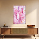 Feather Bouquet Framed Canvas Print, Light Pink Wall Art, Boho Aesthetic Minimalist Art, Bedroom or Office Decor, Romantic Nature Gift Idea