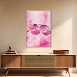 Stylish pink sunglasses painting featuring framed canvas print, pink wall art, boho art, above sofa art, modern living room decor