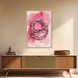 Vibrant gemstone bracelet painting with framed canvas print, gemstone painting, pink abstract art, moody art, living room decor