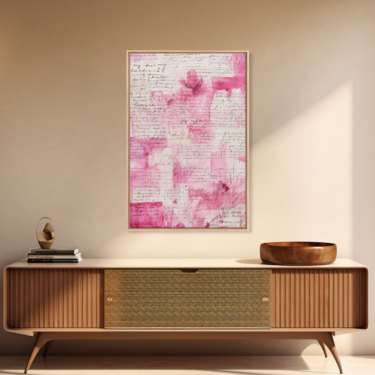 Romantic Calligraphy Art Framed Canvas Print Pink Abstract Wall Art Wabi Sabi Inspired Living Room Decor Moody Aesthetic