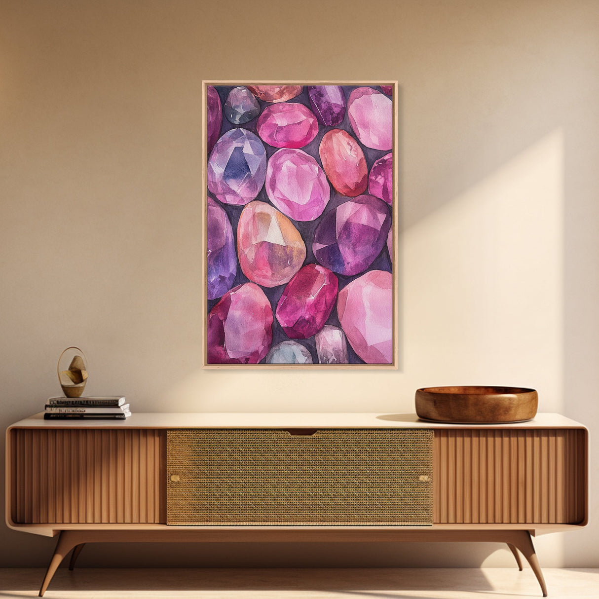 Gemstone Painting Canvas Print Vibrant Abstract Art Geometric Wall Art Pink Orange Wall Art Living Room Decor Modern Aesthetic