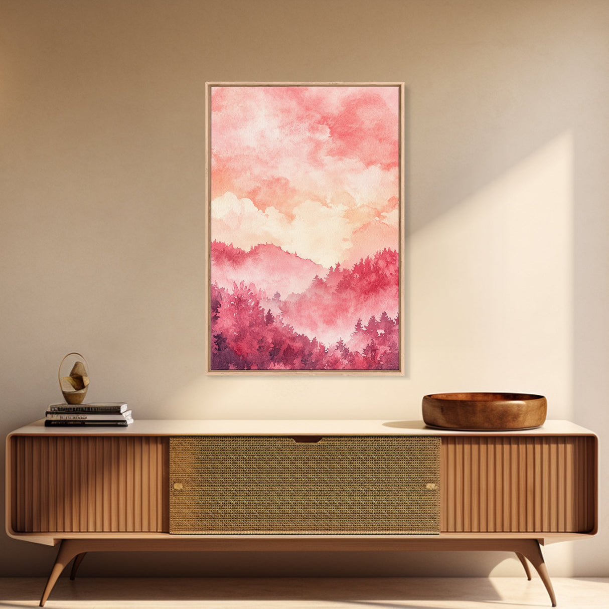 Pink Mountain Sunset Canvas Print, Landscape Painting, Smoky Mountain Art, Pink Orange Wall Art, Bedroom Art, Artistic Decor, Living Room Art