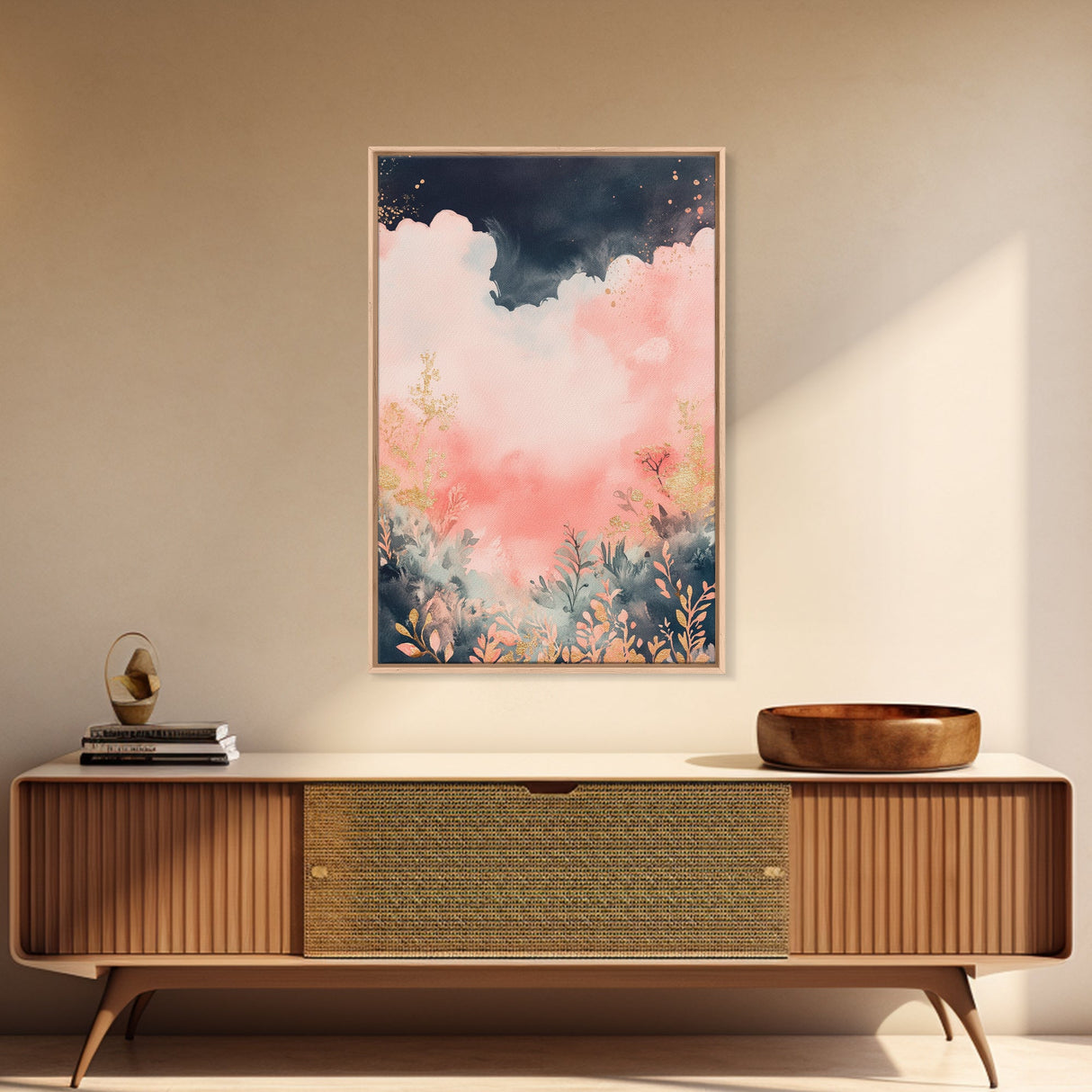 Moody dark romance painting with gold accents framed canvas print autumn-inspired wall decor rustic wabi sabi art farmhouse gift