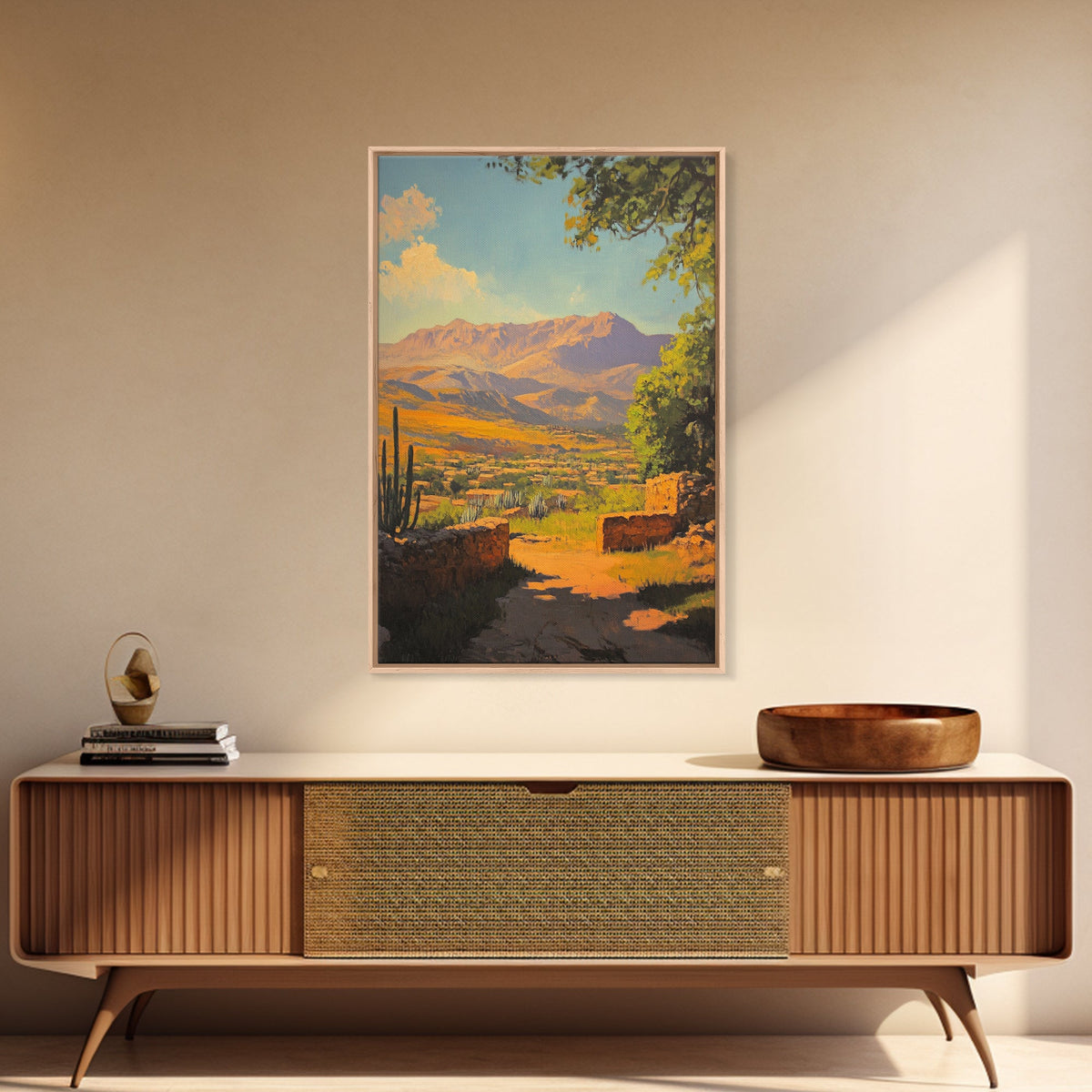 Rustic Mountain Landscape Framed Canvas Print Southwest Wall Art Above Sofa Rustic Decor Gift Idea Living Room Art Landscape Painting