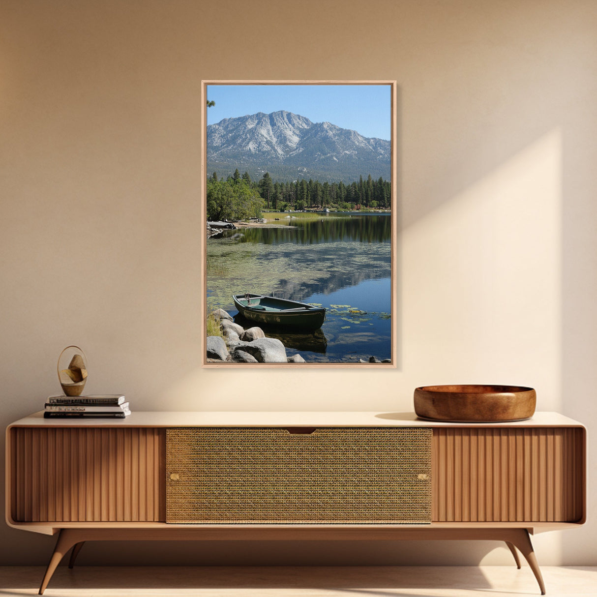 Mountain Reflections Framed Canvas Print Lake Tahoe Art Nautical Wall Art Rustic Decor Farmhouse Wall Art Living Room Art Landscape Painting