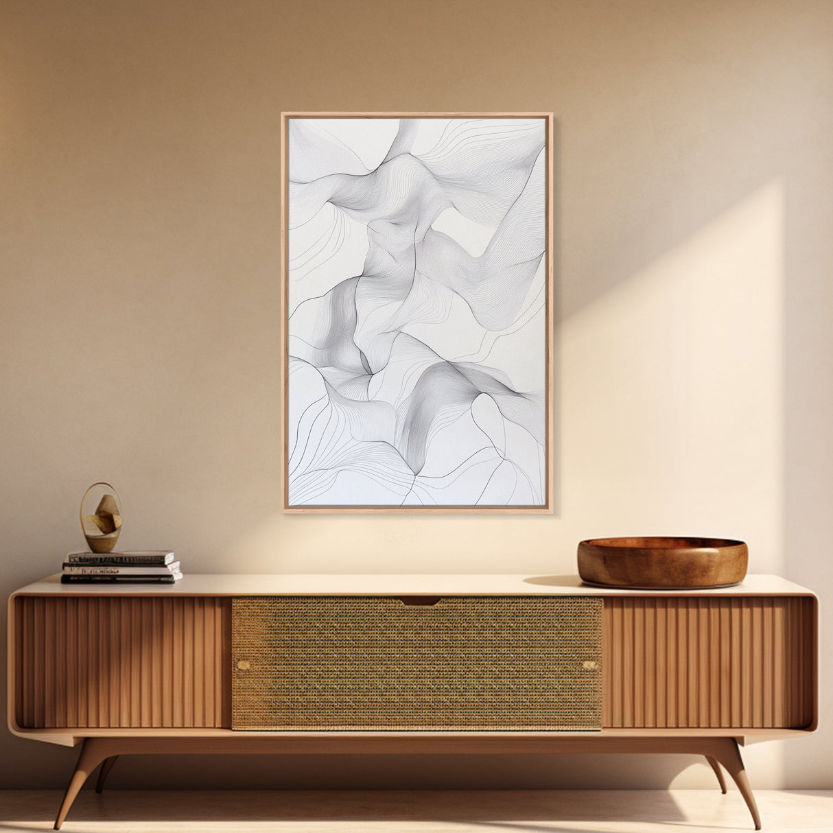 Black White Line Art Canvas Print Minimalist Geometric Wall Decor Modern Zen Artwork Above Couch Gift Idea Stylish Home Accent