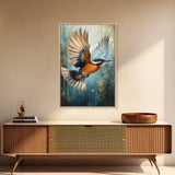 Blue Kingfisher Bird Canvas Print | Vibrant Nature Painting Wall Art | Wildlife Rustic Art Above Sofa | Whimsical Bird Original Artwork