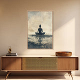 Meditative Silhouette Canvas Print with Wabi Sabi Art, Minimalist Zen Wall Art, Neutral Sage Green Decor, Yoga Art for Relaxation