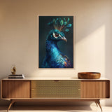 Vibrant Peacock Portrait Framed Canvas Print | Bold Peacock Wall Art | Tropical Bird Painting | Exotic Animal Art | Gift Idea