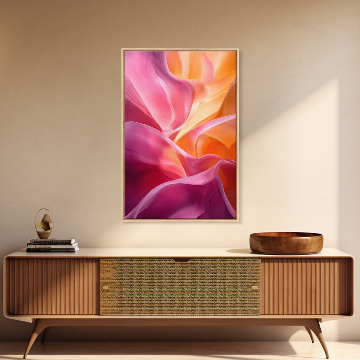 Fluid Pink Orange Canvas Print Featuring Bright Abstract Art Nouveau Style, Perfect Living Room Wall Art and Wabi Sabi Aesthetic