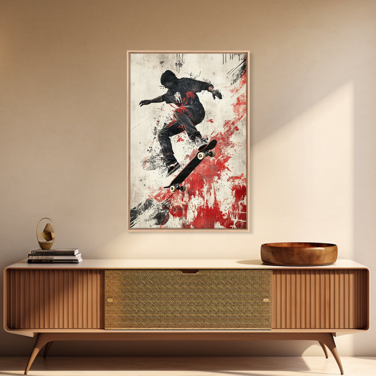 Energetic Skater Canvas Print with Urban Graffiti Wall Art and Bold Street Style Decor, Perfect for Living Room Accent Walls