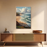 Coastal Seascape Framed Canvas Print Ocean Landscape Painting Cliffside Waves Art Nautical Coastal Decor Above Sofa Rustic Living Room Art