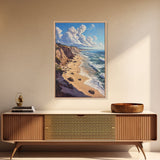 Sunny Beach Landscape Framed Canvas Print Coastal Seascape Painting Nautical Wall Art Gift Idea Bedroom Decor Rustic Nautical Painting