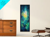 Forest Glow, pine tree art, moody art, landscape painting, above sofa art, gift idea for her, Framed Canvas Print