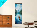 Tranquil Lake, lake Tahoe art, above bed wall art, pine tree art, mountain painting, gift idea for him, Framed Canvas Print