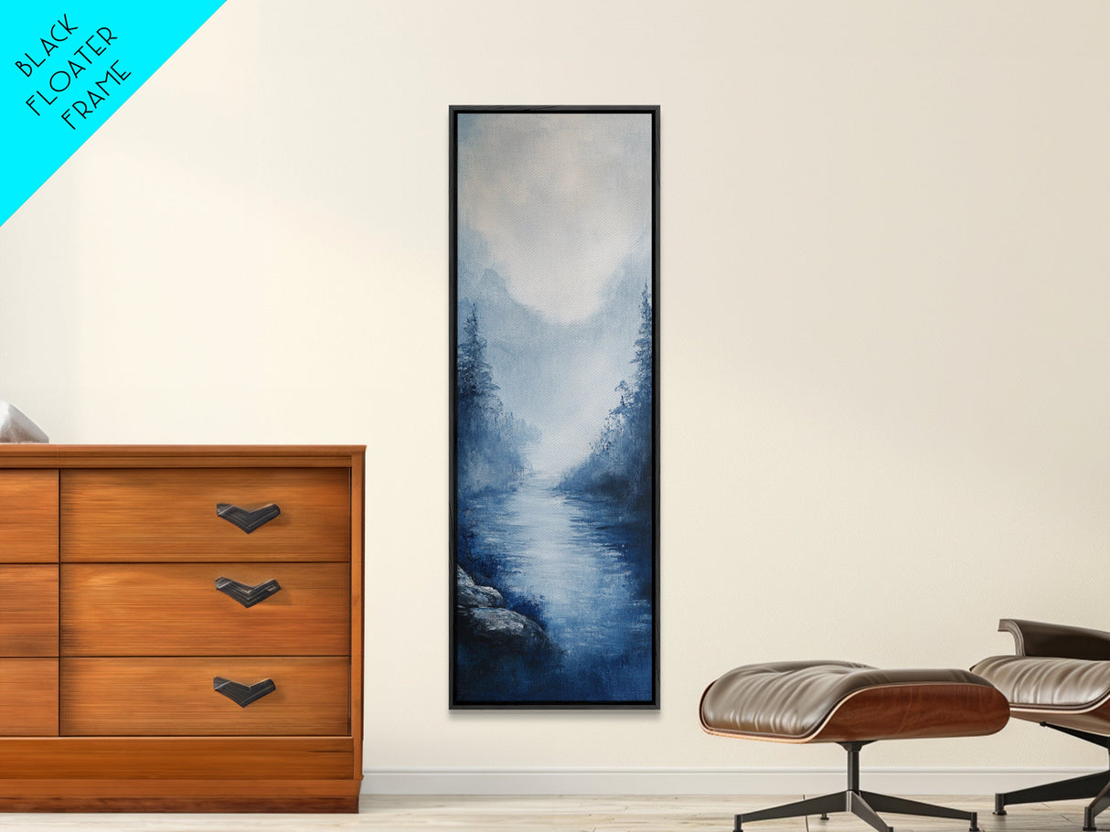 Misty Mountains, smoky mountain art, moody art, panoramic painting, vertical wall art, rustic decor, Canvas Print