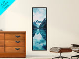 Glacier Lake, mountain painting, blue and green wall art, smoky mountain art, minimalist art, vertical wall art, Canvas Print