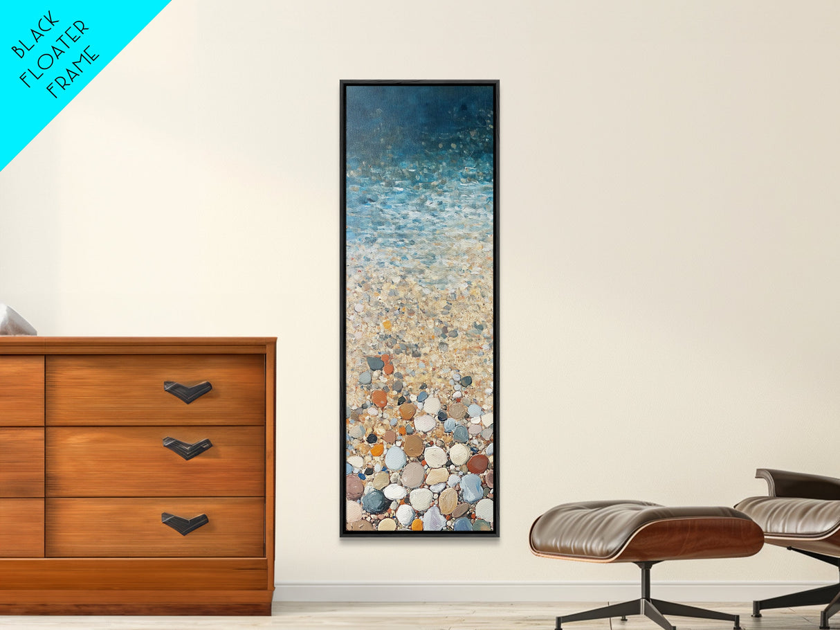 Beach Shoreline, coastal painting, mosaic wall art, ocean decor, nautical wall art, farmhouse art, Framed Canvas Print, rustic decor