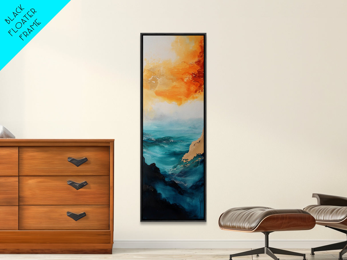 Golden Horizon, painting morro bay, nautical painting, orange abstract art, extra wide art, southwest wall art, Framed Canvas Print