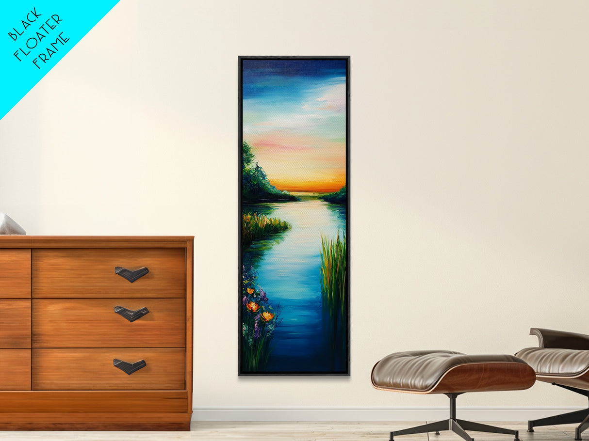 Sunset Lake, Smoky Mountain Art, Moody Art, Panoramic Art, Above Couch Art, Coastal Wall Art, Tall Narrow Art, Canvas Print