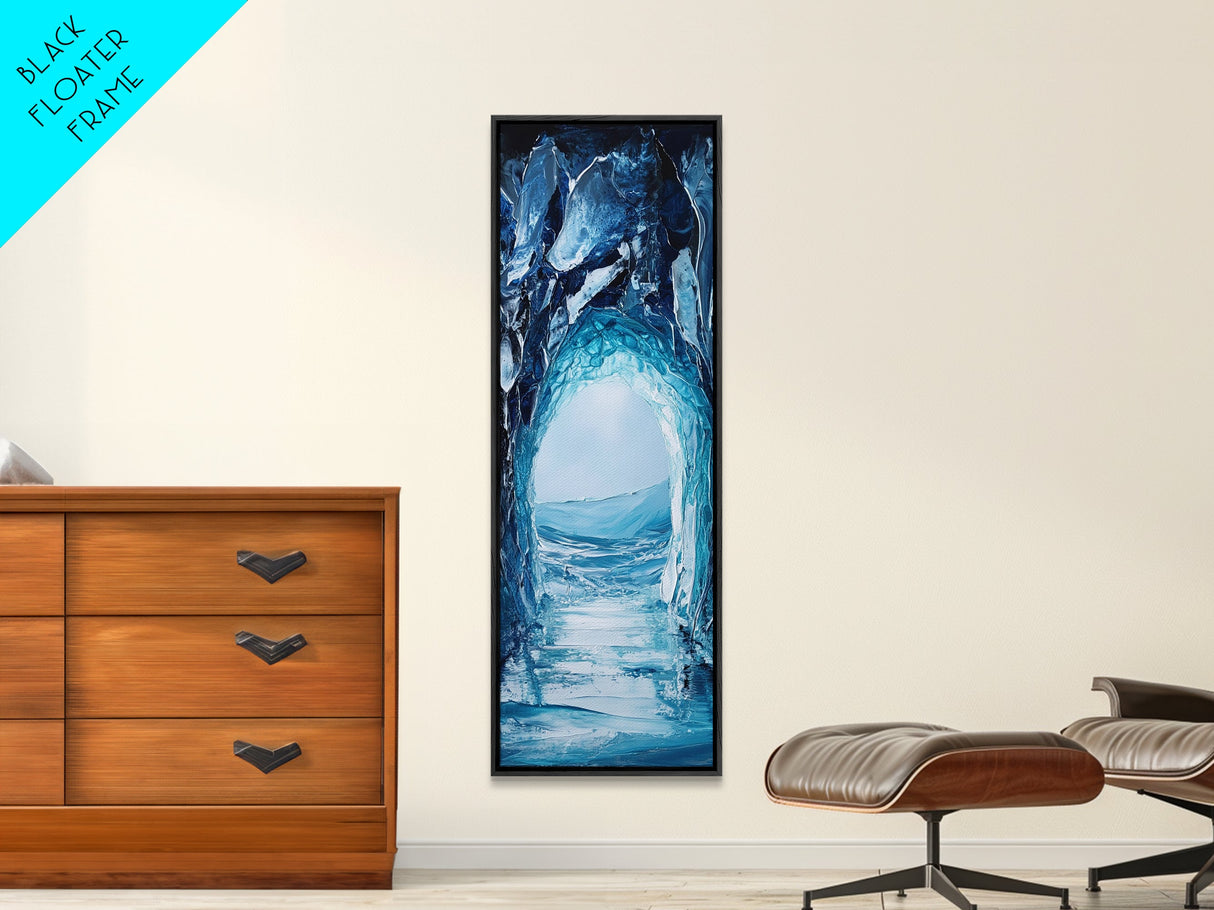 Ice Cave, Seascape Painting, Nautical Decor, Coastal Landscape Art, Blue and Green Wall Art, Abstract Art, Framed Canvas Print