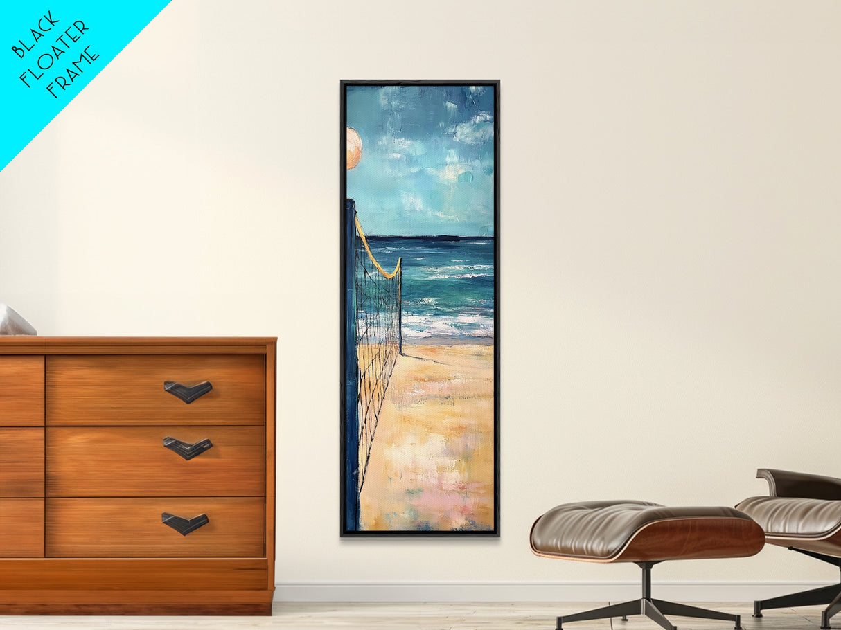 Volleyball Net, Seaside Sport, Nautical Wall Art, Beach House Art, Coastal Decor, Living Room Art, Framed Canvas Print, Extra Wide Art
