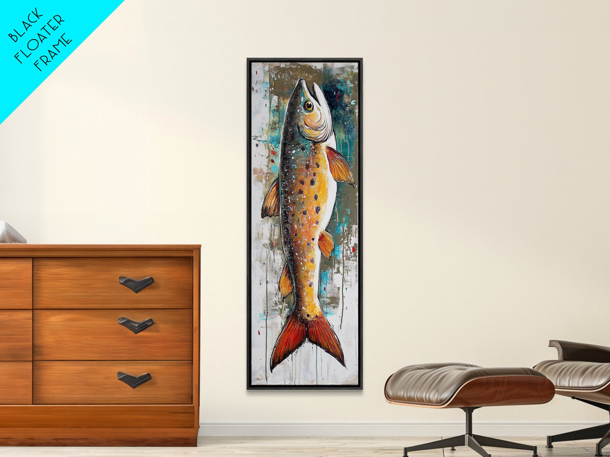 Abstract Trout, Fish Wall Art, Rustic Decor, Fly Fishing Art, Nautical Painting, Coastal Wall Art, Canvas Print