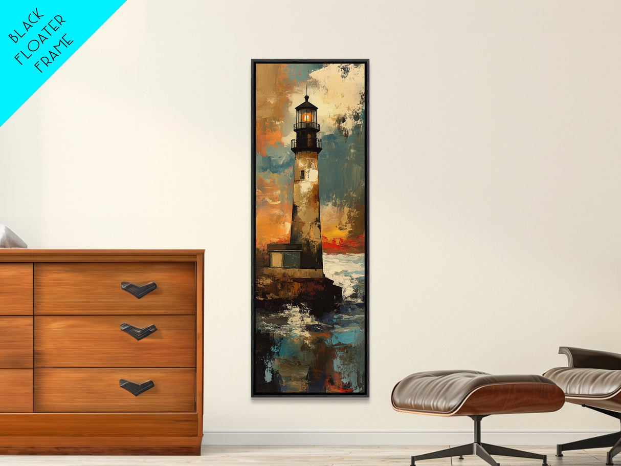 Rustic Lighthouse, Nautical Wall Art, Moody Painting, Coastal Landscape, Seascape Painting, Framed Canvas Print