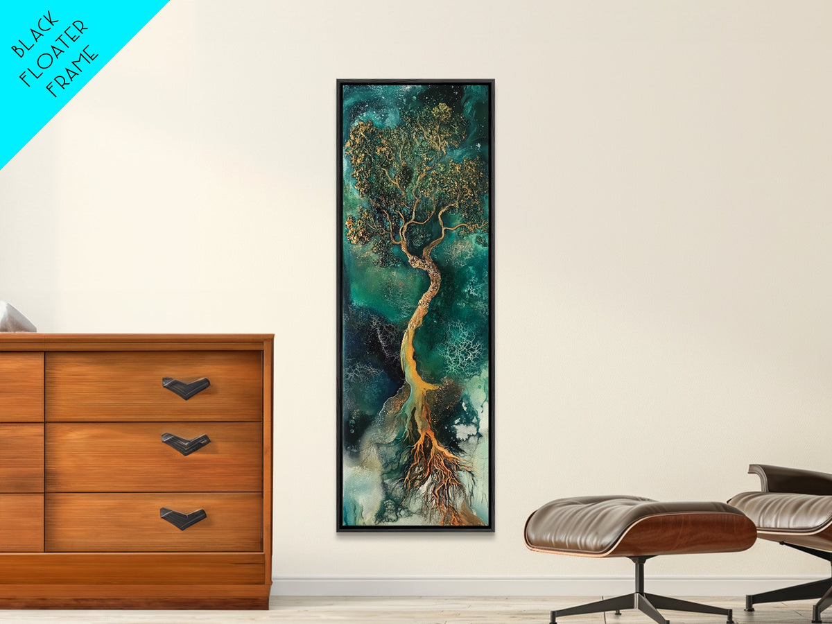 Oak tree art, mystical tree, moody art, green wall art, zen wall art, framed canvas print, nature-inspired, wabi sabi art, gift idea