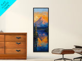 Landscape Painting, Framed Canvas Print, blue and green wall art, panoramic painting, extra wide art, mountain painting