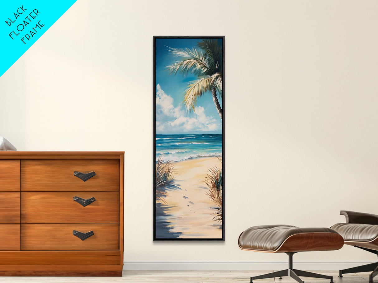 Tropical Beach, coastal painting, nautical decor, palm tree painting, Hawaii art, coastal cowgirl wall art, Framed Canvas Print