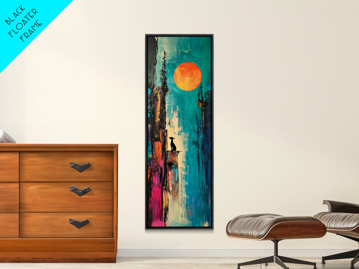 Lone Howl, southwest wall art, desert painting, moon oil painting, silhouette painting, rustic art, teal wall art, Canvas Print