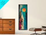 Lone Howl, southwest wall art, desert painting, moon oil painting, silhouette painting, rustic art, teal wall art, Canvas Print