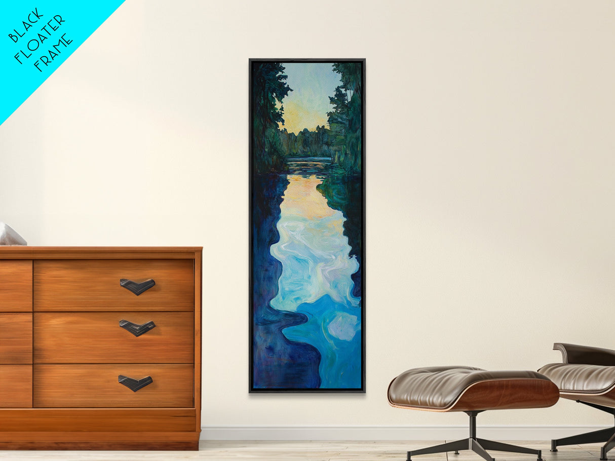 Sunset Reflection, lake Tahoe art, moody art, landscape painting, framed canvas print, vertical wall art, bedroom art