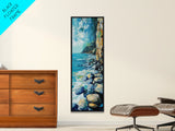 Rocky Shoreline, coastal landscape art, nautical decor, framed canvas print, lake Tahoe art, extra wide art, ocean painting