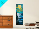 Moon oil painting, seascape painting, nighttime art, mystical wall art, ocean painting, moody art, framed canvas print
